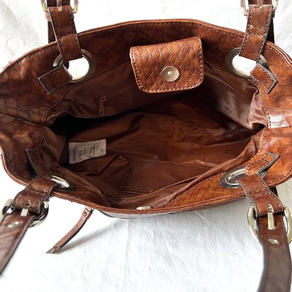 nicole by Nicole Miller Sloan Satchel Brown Crocodile Pattern Shoulder Bag, NWTS - Picture 7 of 14